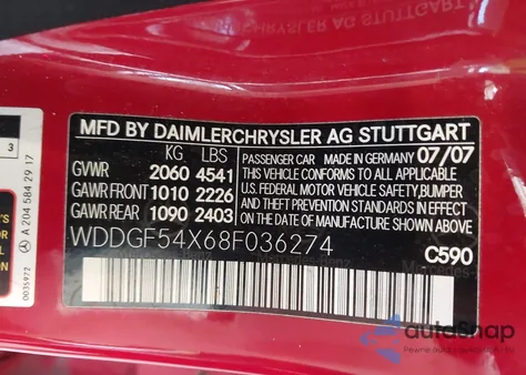 2008 Mercedes-Benz C 300 Luxury/Sport from USA, damaged, VIN WDDGF54X68F036274